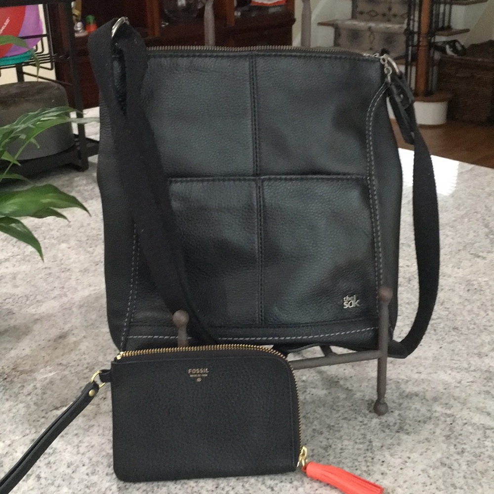 The Sak leather purse w/ Fossil wallet